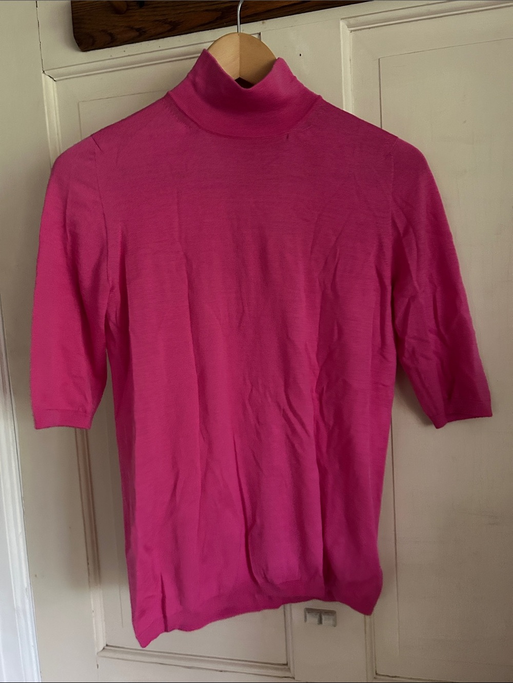 MaxMara Hot Pink Short-Sleeve Turtleneck Sweater